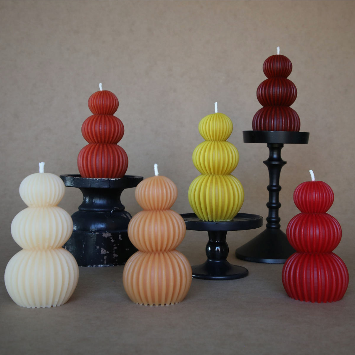 Triple Sphere Pillar Beeswax Candle