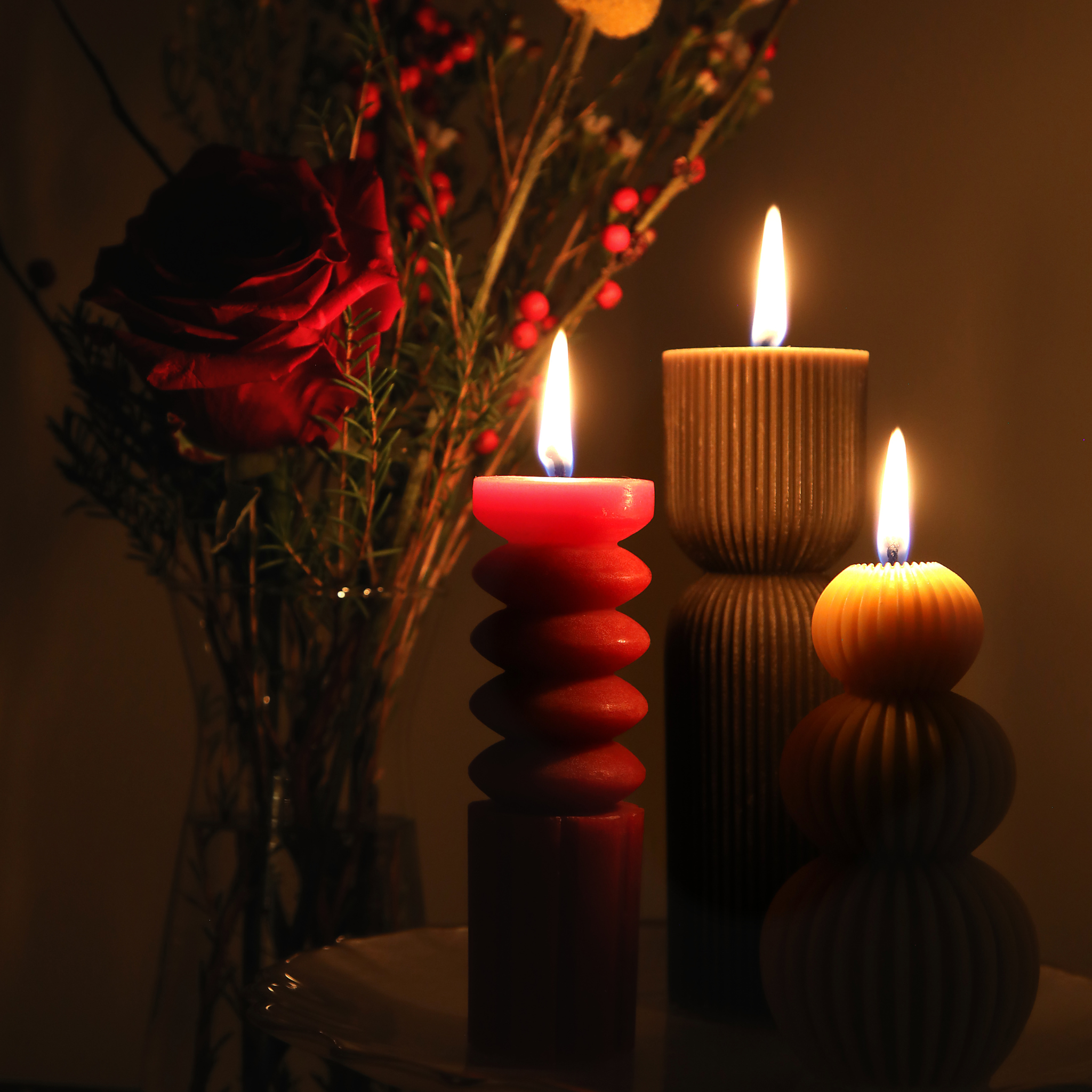 Triple Sphere Pillar Beeswax Candle